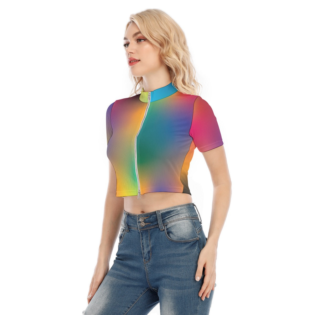 Aura Field Women's Short Sleeve T-shirt With Two-way Zipper