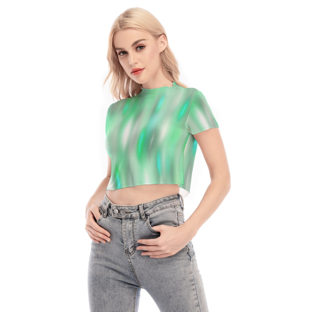 Glacial Glow Women's Short Sleeve Mesh Crop Top