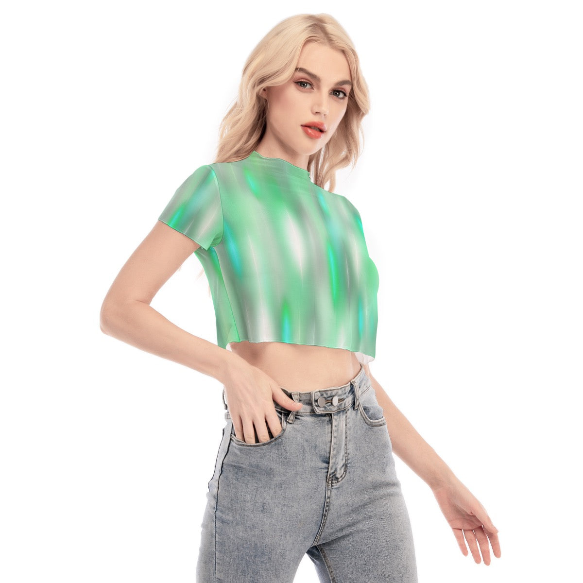 Glacial Glow Women's Short Sleeve Mesh Crop Top