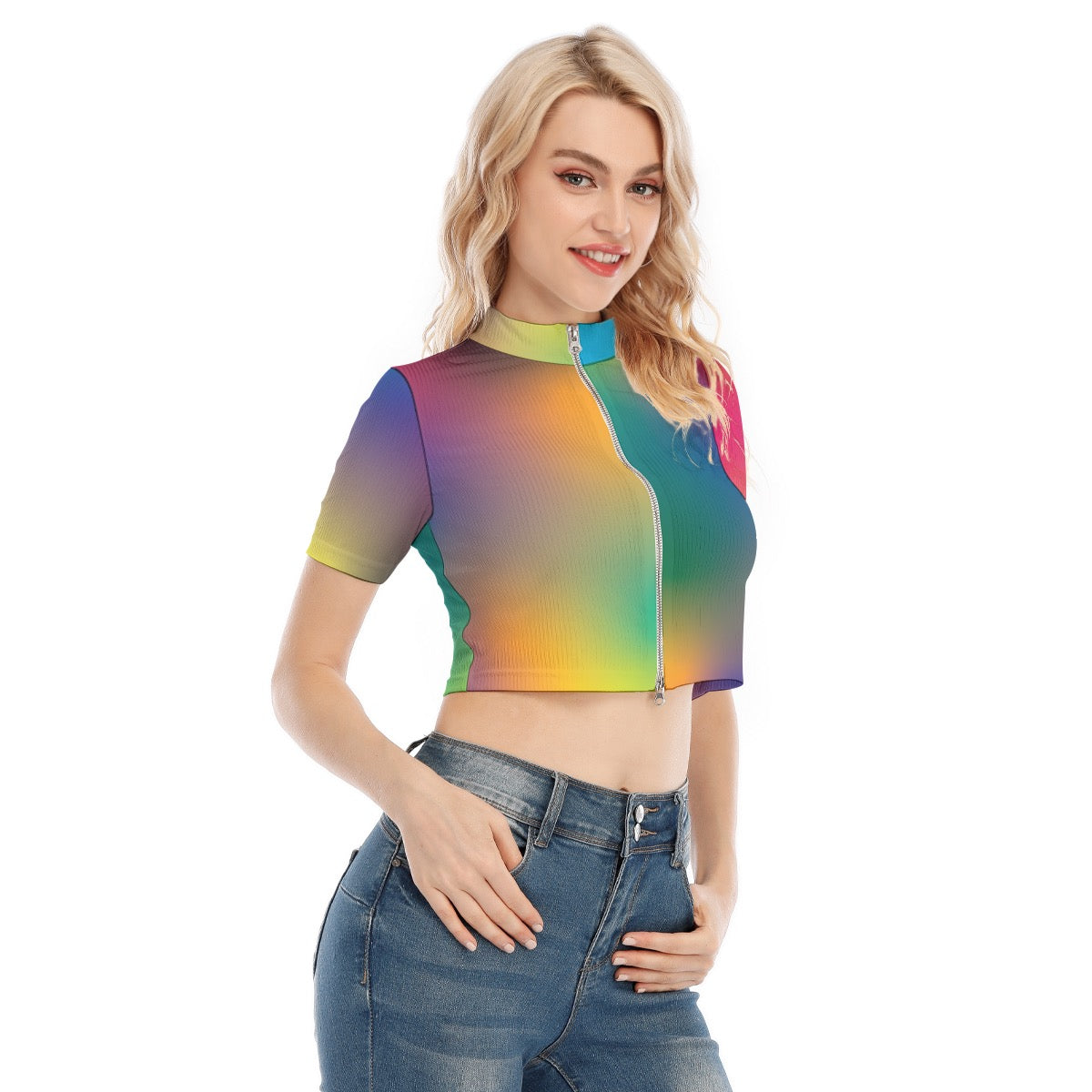 Aura Field Women's Short Sleeve T-shirt With Two-way Zipper