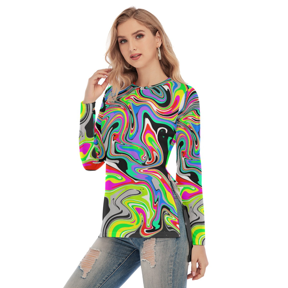 Psychedelic Melt Women's Side Split Long T-shirt