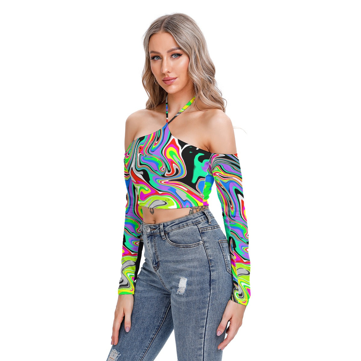 Psychedelic Melt Women's Halter Lace-up Top