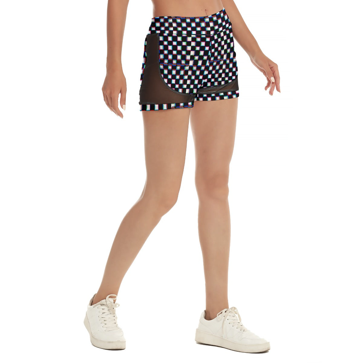 Glitch Grid Women's Athletic Mesh Stripe Shorts