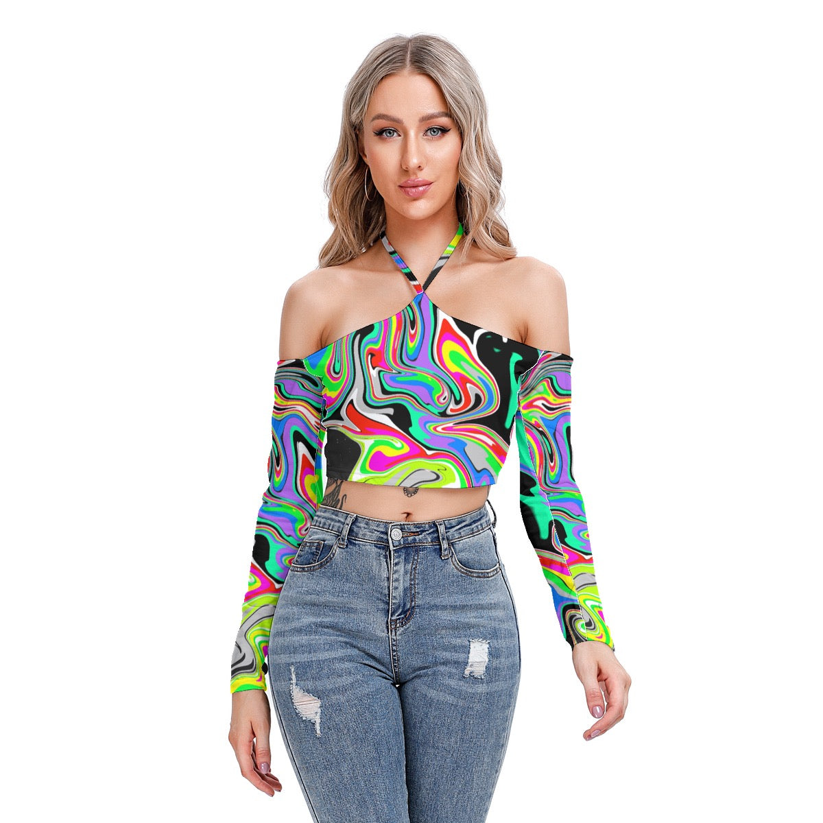 Psychedelic Melt Women's Halter Lace-up Top